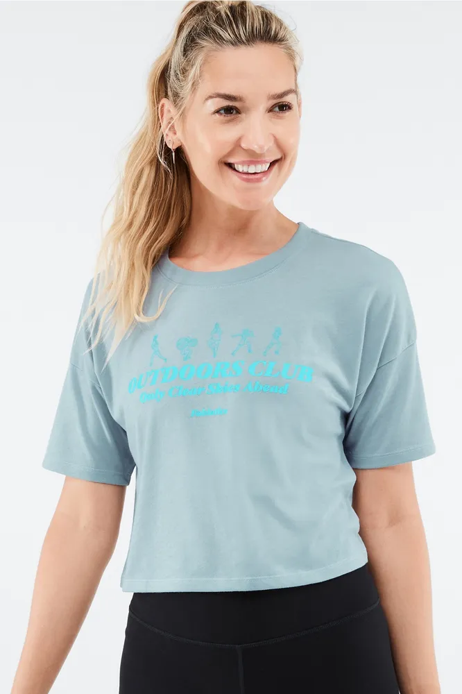 Fabletics Outdoors Club Graphic Short-Sleeve Tee Womens Stormy/Outdoors  Club Size XXS