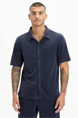 Fabletics Men The Island Terry Button Up male Classic Navy Size