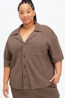 Fabletics Crinkle Knit Boxy Button Down Womens plus Size