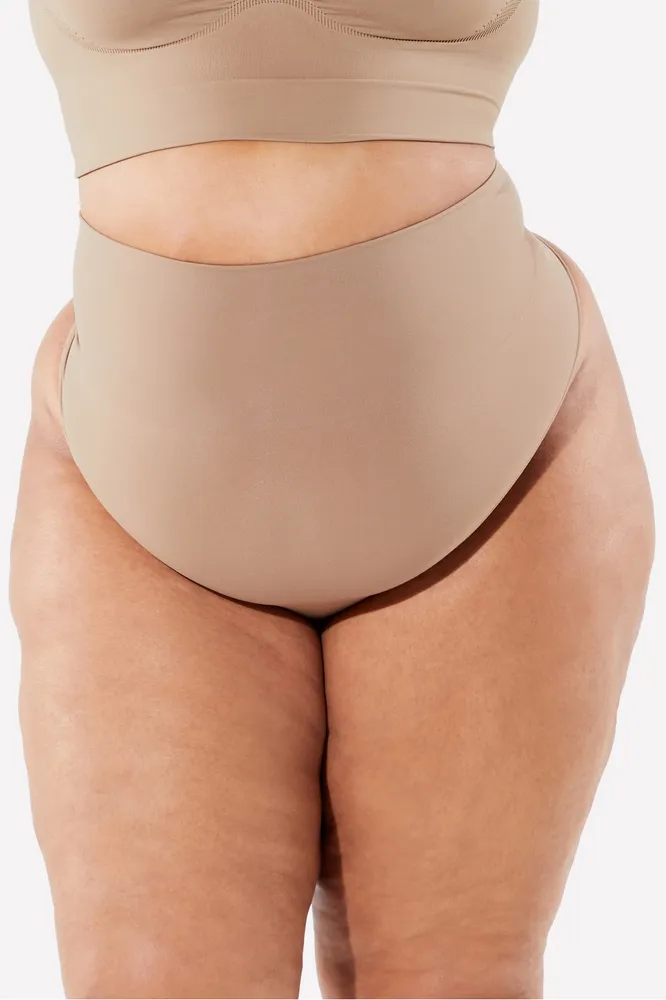 Fabletics Nearly Naked Shaping High Waist Thong Womens taupe plus Size  1X/2X