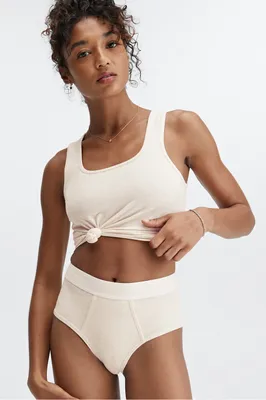 Fabletics 24-7 High-Waisted Brief Womens Tapioca Heather Size