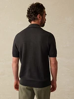 Short-Sleeve Linen Sweater Polo - Mountain Black