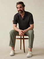 Short-Sleeve Linen Sweater Polo - Mountain Black