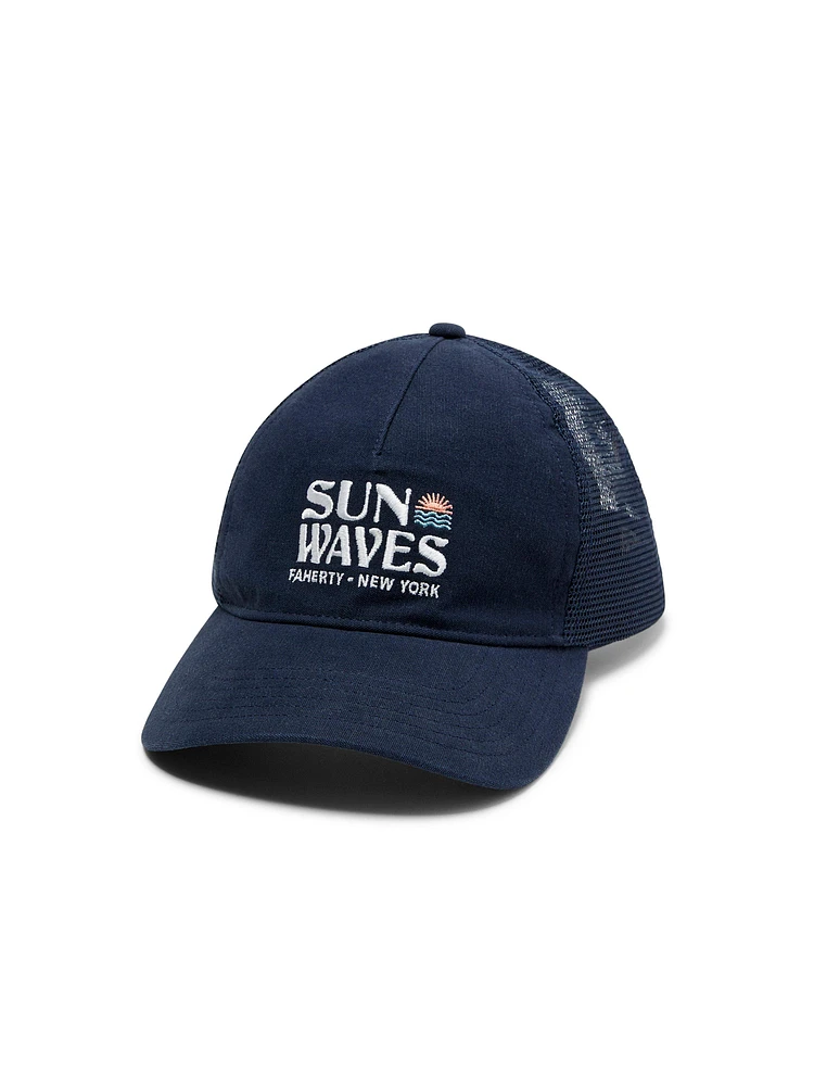 New York Retro Sun and Waves Trucker - Navy