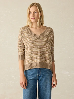 Highland Fairisle V-Neck Sweater - Sugar Cookie