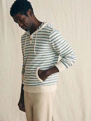 Cove Sweater Hoodie - Ivory Chambray Stripe