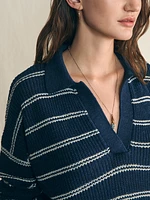 Miramar Linen Polo Sweater - Navy Mystic Stripe