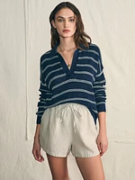 Miramar Linen Polo Sweater - Navy Mystic Stripe