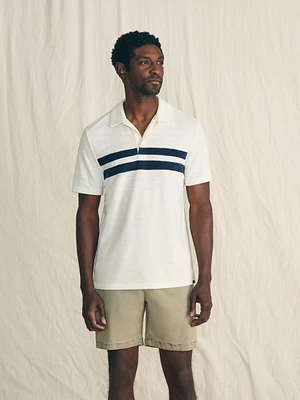 Cabana Towel Terry Surf Stripe Polo - Vintage White