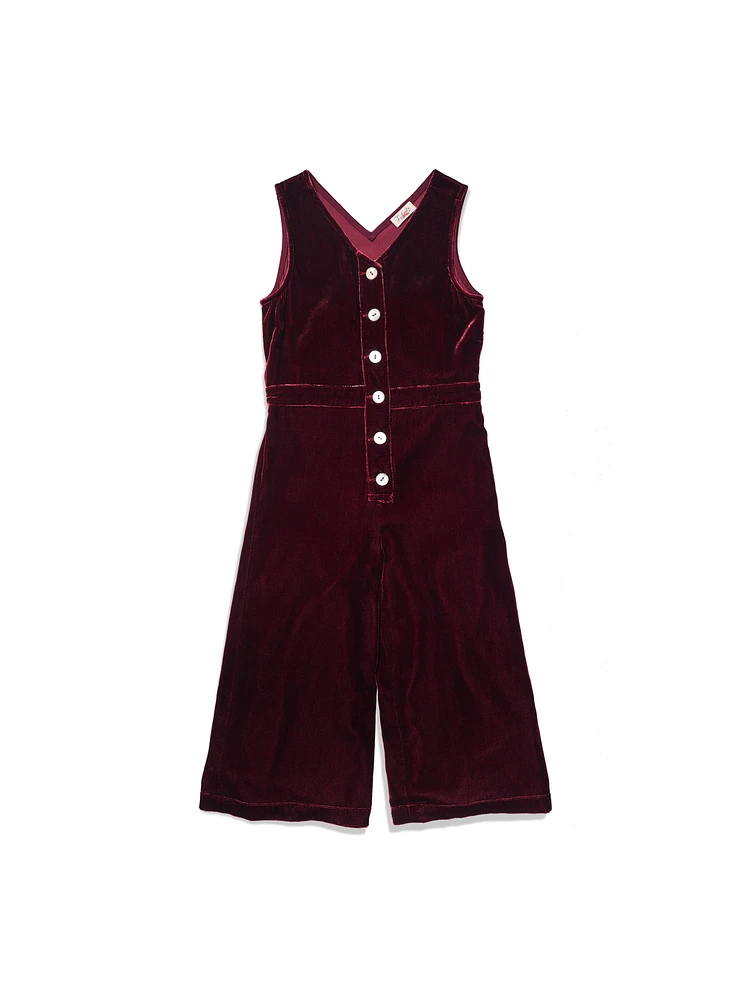 Kids Velvet Alina Jumpsuit - Maroon Banner