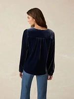 Stretch Silk Velvet Rowan Top - Navy