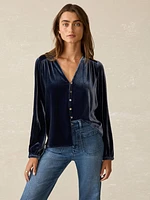 Stretch Silk Velvet Rowan Top - Navy