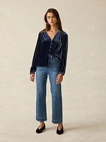 Stretch Silk Velvet Rowan Top - Navy