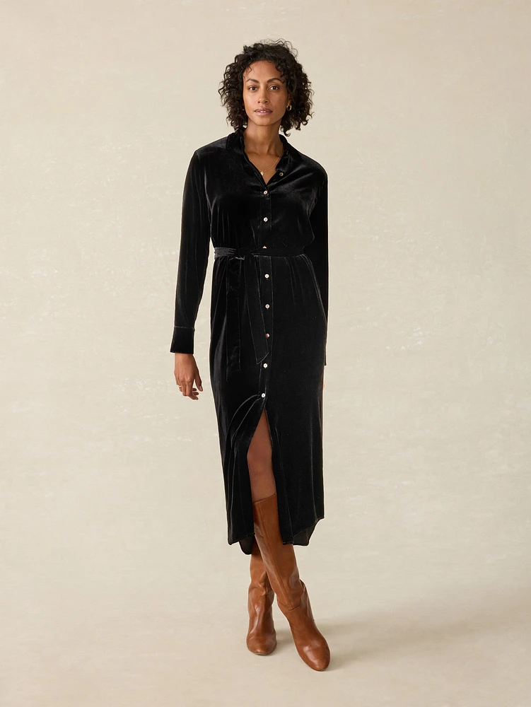 Stretch Silk Velvet Riley Midi Dress