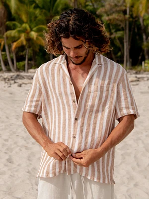 Short-Sleeve Palma Linen Camp Shirt - Sienna Valley Stripe