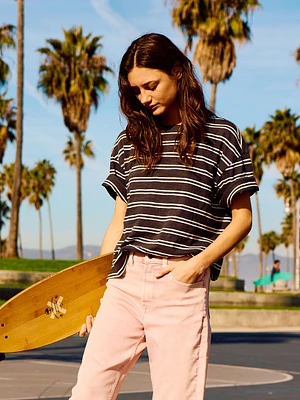 Organic Cotton Sunwashed Slub Vintage Tee - Phantom Highland Stripe