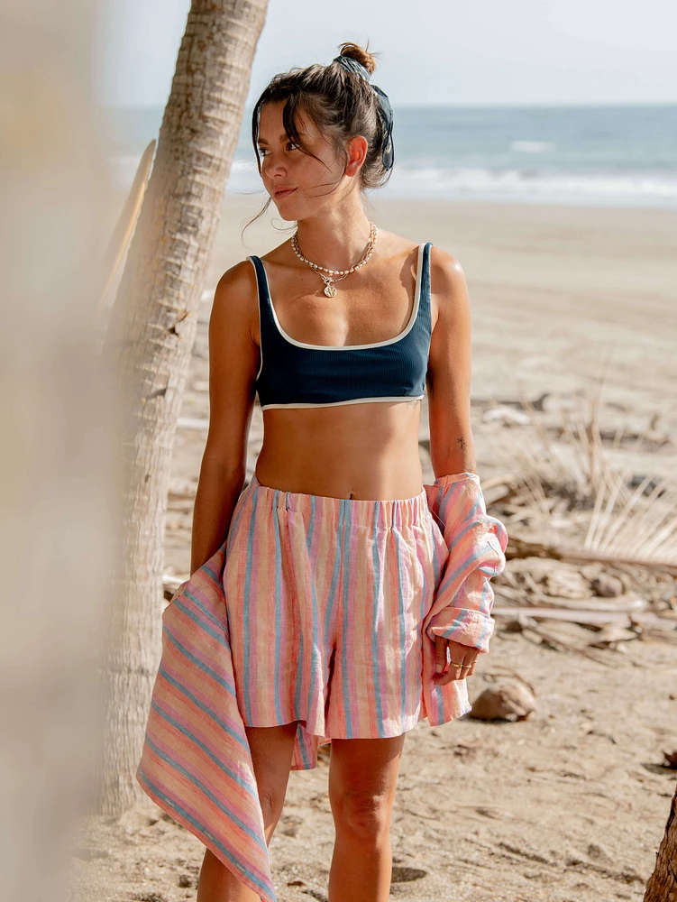 Laguna Linen Bayview Short - Cabana Multi Stripe