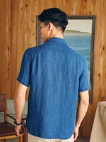 Short-Sleeve Palma Linen Shirt - Indigo Basketweave