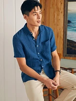 Short-Sleeve Palma Linen Shirt - Indigo Basketweave