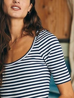 Freestyle Rib Elbow Sleeve Knit Tee - Seaside Stripe