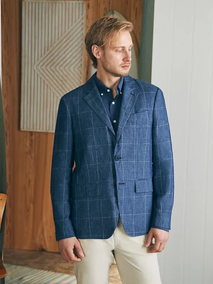 Reserve Linen Windowpane Blazer - Blue Steel Plaid