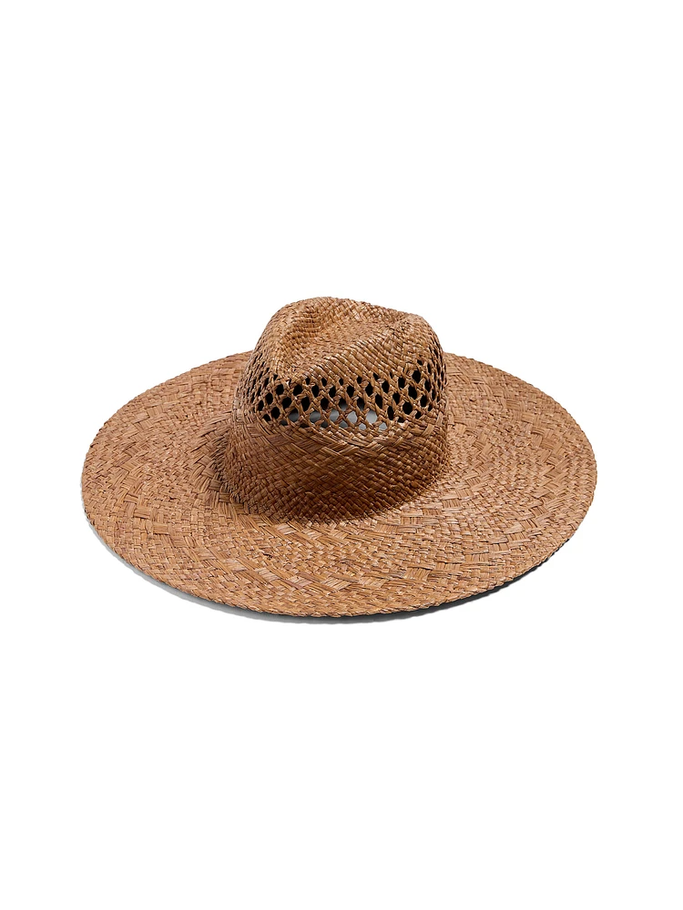 Raffia Mixed Stitch Fedora - Dark Brown