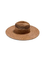 Raffia Mixed Stitch Fedora - Dark Brown