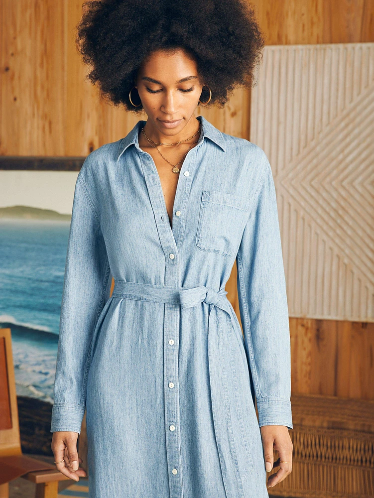 Tried & True Chambray Midi Shirtdress - Blue Tide Wash
