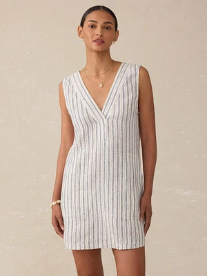 Azure Linen Dress - Oceanside Stripe