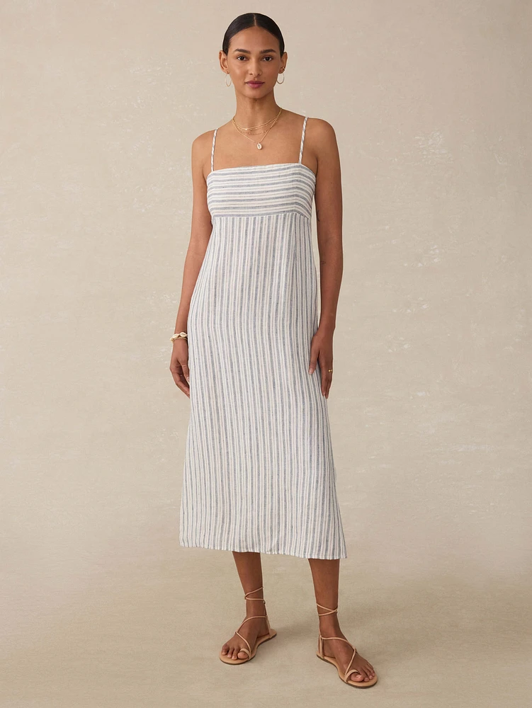 Sienna Linen Sun Dress - Oceanside Stripe