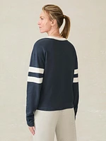 Organic Cotton Sunwashed Slub Varsity V-Neck - Blue Nights