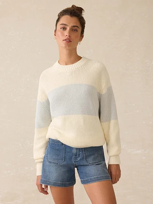 Sunwashed Cotton Fisherman Sweater - Sea Salt Stripe