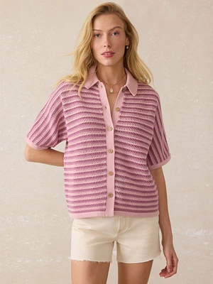 Seacoast Crochet Cabana Shirt - Mini Orchid Stripe