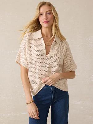 Seacoast Crochet Polo - Cream