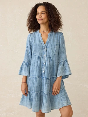 Dune Cotton Gauze Kasey Dress - Light Indigo Wash