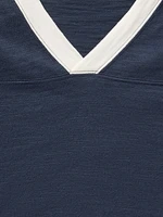 Organic Cotton Sunwashed Slub Varsity V-Neck - Blue Nights