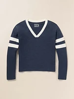 Organic Cotton Sunwashed Slub Varsity V-Neck - Blue Nights