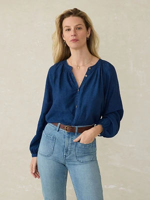 Tried & True Easton Blouse - Deep Lagoon Wash
