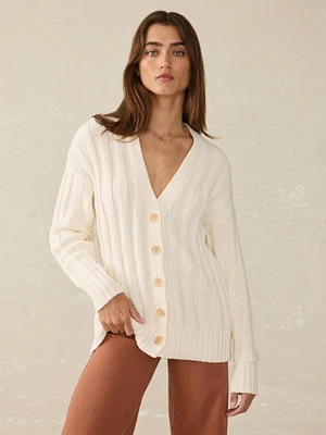Sunwashed Cotton Laidback Cardigan - Egret