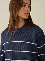 Sunwashed Cotton Fisherman Sweater - Water Mill Stripe
