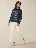 Sunwashed Cotton Fisherman Sweater - Water Mill Stripe