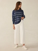 Sunwashed Cotton Fisherman Sweater - Water Mill Stripe
