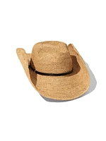 Leather-Trimmed Raffia Straw Hat - Natural