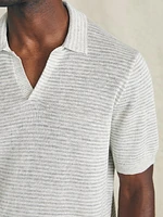 Short-Sleeve Linen Sweater Polo - Ivory Steel Feeder