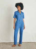 Linen Denim Jumpsuit - Bay Breeze Wash