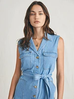 Linen Denim Romper - Sunlit Cove Wash