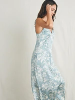 Sandwashed Silk Slip Dress - Silver Blue Chiyoda Floral