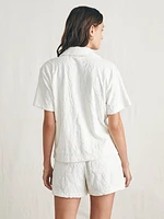 Cabana Towel Terry Short Sleeve Button Up - Tropic Fern Vintage White