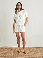 Cabana Towel Terry Short Sleeve Button Up - Tropic Fern Vintage White