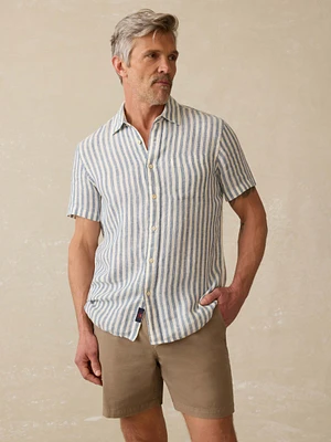 Short-Sleeve Palma Linen Shirt - Horizon Ivory Stripe